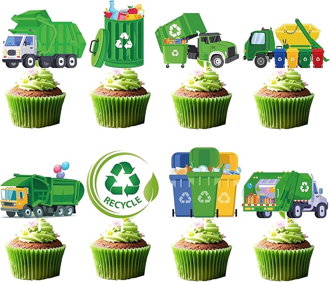 Trash Truck Birthday Party Decorations, 40PCS Garbage Truck Cupcake Toppers Decoration,Cartoon Garbage Truck Cupcake Picks Decor Supplies