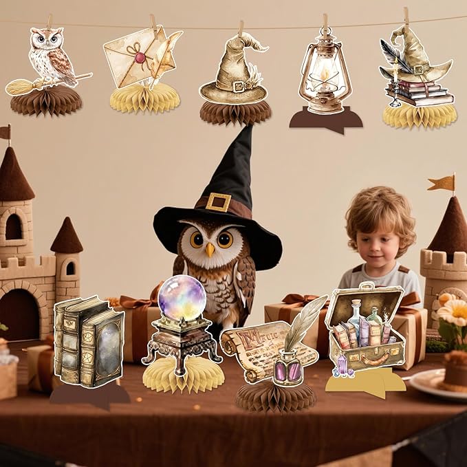 Magical Wizard Birthday Decorations - 9Pcs Magical Wizard Honeycomb Centerpieces for Tables Magic School Table Decorations for Magic Baby Shower Party Supplies