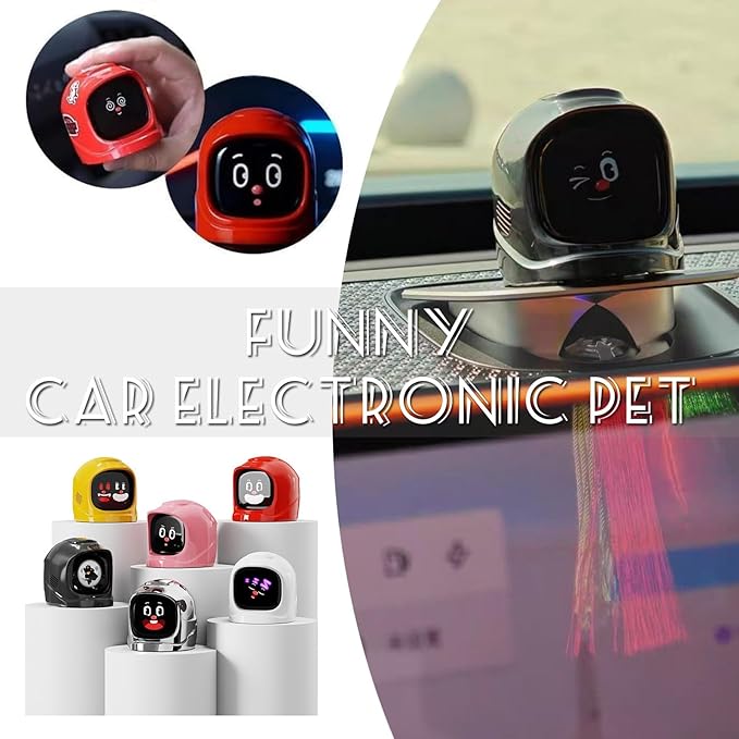 Funny Car Emotional Expression Robot Smart AI Dashboard Companion Electronic Pet Auto Interior Ornament with 52 Cute Animated Expressions & Charging Dock, Quick Release, (Yellow)