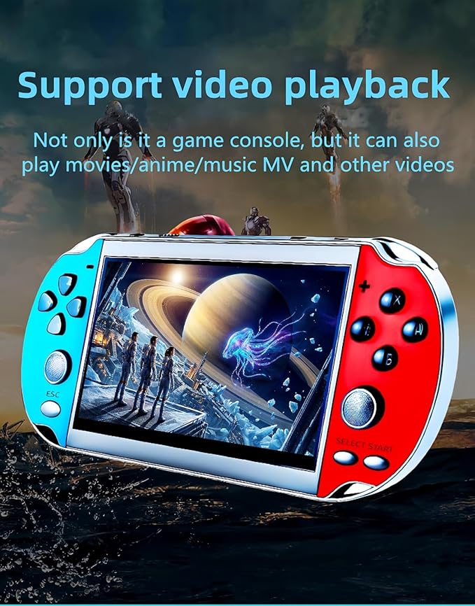 MP4 Video Game Console 4.3 inch Dual Joystick Built-in 3000 Retro Games Support Arcade CPS/gba/gbc/gb/SFC/fc Video/Music/E-Book AV Out Rechargeable Lithium Battery Children's Gift(Blue)