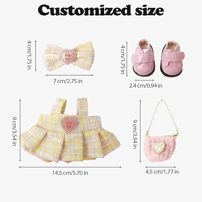 Clothes Compatible with Labubu Doll - 4PCS Classic Set, 17cm Doll Clothes Designer Outfit for Chic Daily Style, Cute Stylish Accessories, No Doll (Blush Tweed Chic)