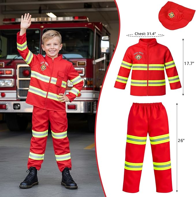4 in 1 Toddler Dress Up Clothes 3-8 Year Career Dress Up Doctor Astronaut police vest Fireman costume Kids Pretend Play Toys Birthday Christmas Gifts 3 4 5 6 7 year old boy toys Halloween Costumes