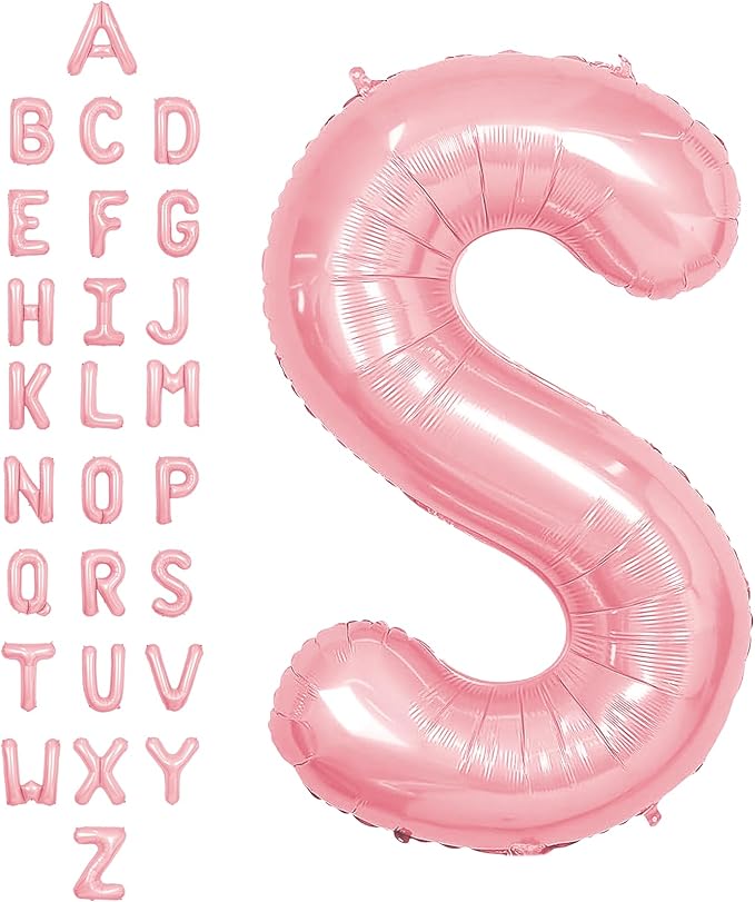SUWEN 40 Inch Pink Large S Letter Balloons Big Foil Helium Letter Balloons A-Z Jumbo Mylar Happy Birthday Party Decorations for Girl Anniversary Party Supplies
