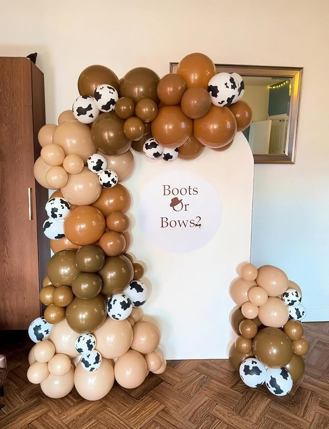 Western Cow Print Balloon Arch Kit, 134 Pcs Brown Beige Coffee and Cow Print Balloons, for Cowboy Birthday, Baby Shower, Western Farm Theme Party Backdrop Decorations