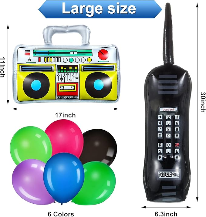 Xuhal 80's Party Decorations Back to the 80s Party Backdrop Banner with Inflatable Radio Boombox and Mobile Phone Latex Balloons for 80s Hip Hop Themed Birthday Photo Booth Background Party Supplies