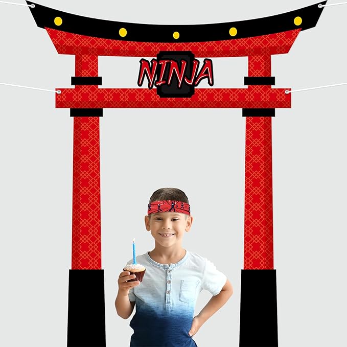 Ninja Birthday Party Decorations Door Banner Party Supplies Kidz Ninja Themed Door Hanging Warrior Theme Backdrop Banner for Kids Boys Girl Karate Birthday Decor