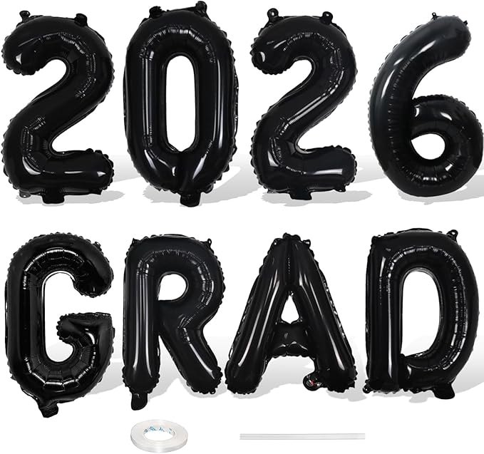 Black 2026 Congrats Balloons, 16 Inch Matte Black 2026 GRAD Foil Balloons Banner Sign for Graduation Decorations 2026, College High School Class of 2026 Graduate Congratulations Party Decor Supplies