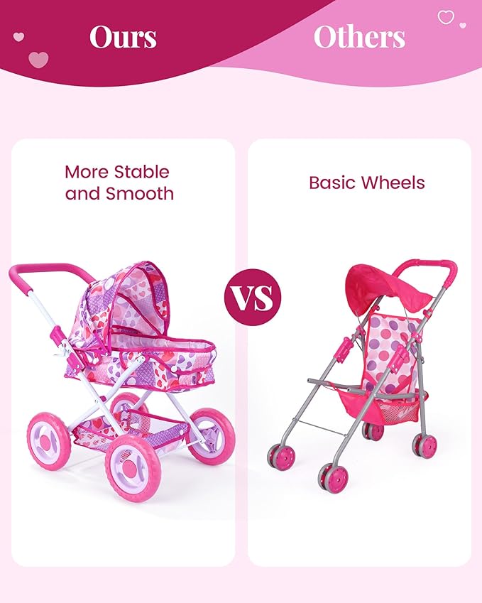BABESIDE Baby Doll Stroller Set with 12 Inch Baby Doll, 14 Pcs Baby Doll Accessories, Folding Doll Pram Pretend Play Set, Feeding, Bath & Care Toys, Gift for Girls Ages 3yrs+