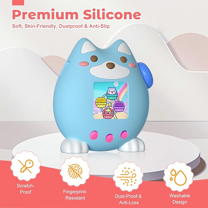 for Tamagotchi Paradise Case,Cute Standing Dog Silicone Protective Cover for Tamagotchi Paradise Electronic Pet,Waterproof Washable Shockproof Anti-Drop 360Full Protection,Puppy Style (Blue)