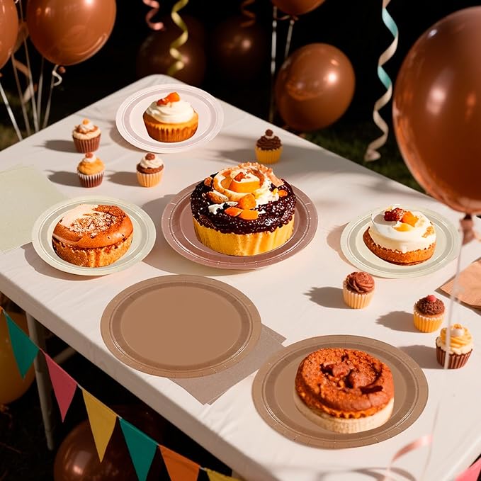 180Pcs Brown Paper Plates Party Supplies Boho Paper Plates and Napkins Serve 60 Disposable Tableware Set for Birthday Party Decorations Game Day Family Holiday Sports Events