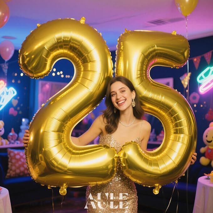 AULE 40 Inch Large 25 Number Balloons Gold, Big Foil Number Balloons, Giant Helium Happy 25th Birthday Party Decorations for Man and Women, Huge Mylar 52 Anniversary Party Supplies