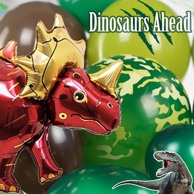 Dinosaur Trunk or Treat Car Party Balloon Arch Garland Kit with Dark Green Sage Green Brown Dino Foil Balloons for suv SUV Car Archway Garage Dinosaur T-REX Theme Halloween Decoration Supplies