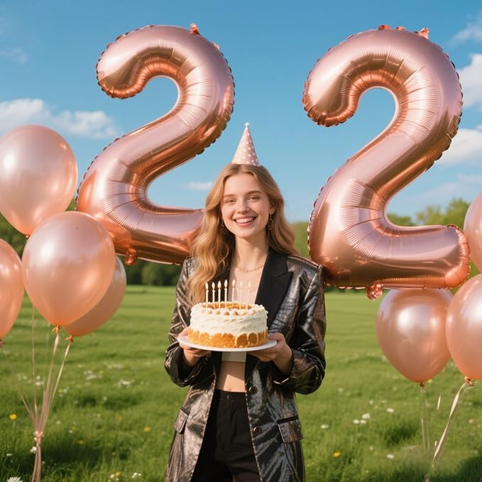 40 Inch Rose Gold Balloon Number 22 Balloon,Jumbo Mylar Foil Helium Balloon for 22 Digital Balloons for Birthday Party,Wedding Anniversary Party Decorations