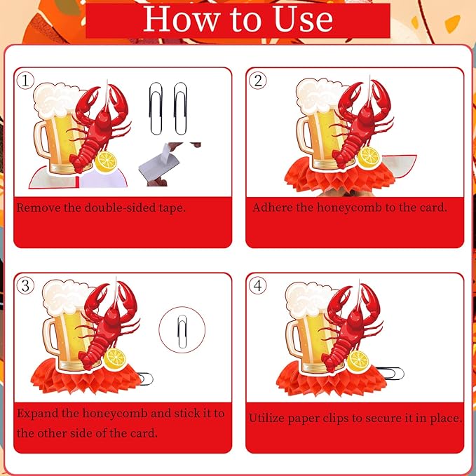 Gameza Crawfish Boil Party Decorations, 12PCS Crawfish Honeycomb Centerpieces Table Birthday Decoration, Crayfish Crab Seafood Shrimp Theme Bday Decor Supplies for Baby Shower
