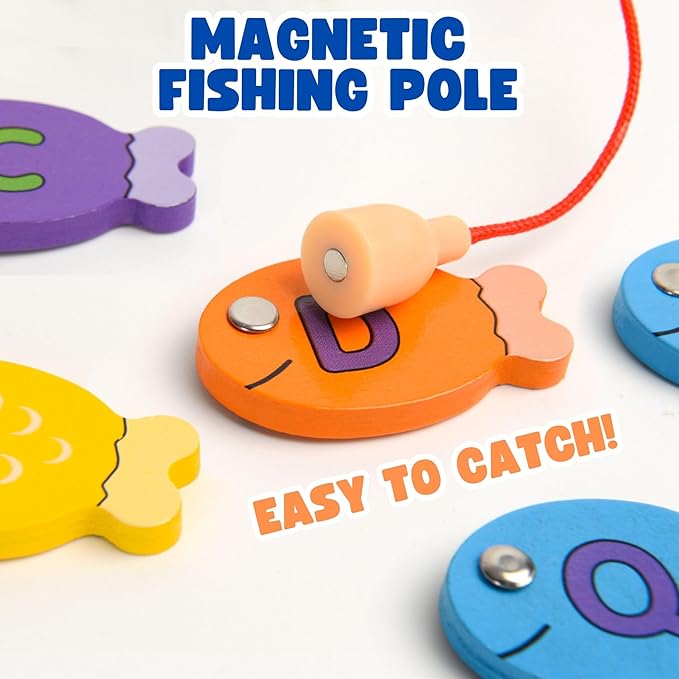 Haktoys Fishing Alphabet Game for Toddlers and Kids Learn ABCs Numbers Colors and Shapes Magnetic Fishing Toy Montessori Educational Learning Game