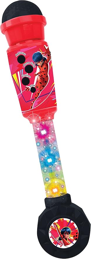 LEXiBOOK Miraculous, Lighting Microphone for Children, Musical Toy Game, Built-in Speaker, Light Effects, Aux-in Cable Plug, Red, MIC90MI