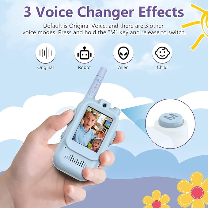 Video Walkie Talkies for Kids, 2 Pack Rechargeable Kids Walkie Talkies, Screen Display and Voice Changer, Indoor Outdoor for Boys and Girls, Age 3-12 (Blue & Pink)