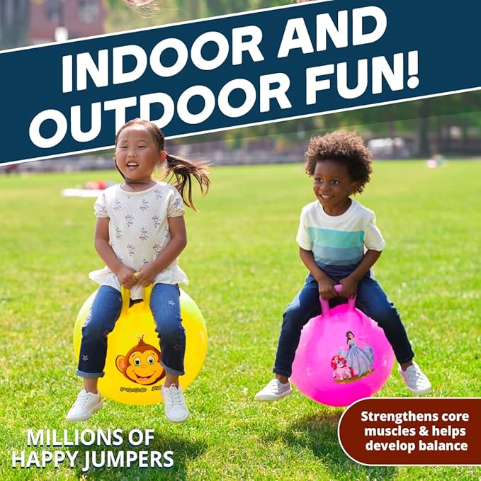 Flybar Hopper Ball for Kids, Inflatable Bouncy Ride-On Ball w/Handle for Indoor & Outdoor Active Play, Includes Pump, Jump Ball Toy for Boys & Girls, Supports Up to 185 lbs, Ages 6+, 22-Inch, Medium
