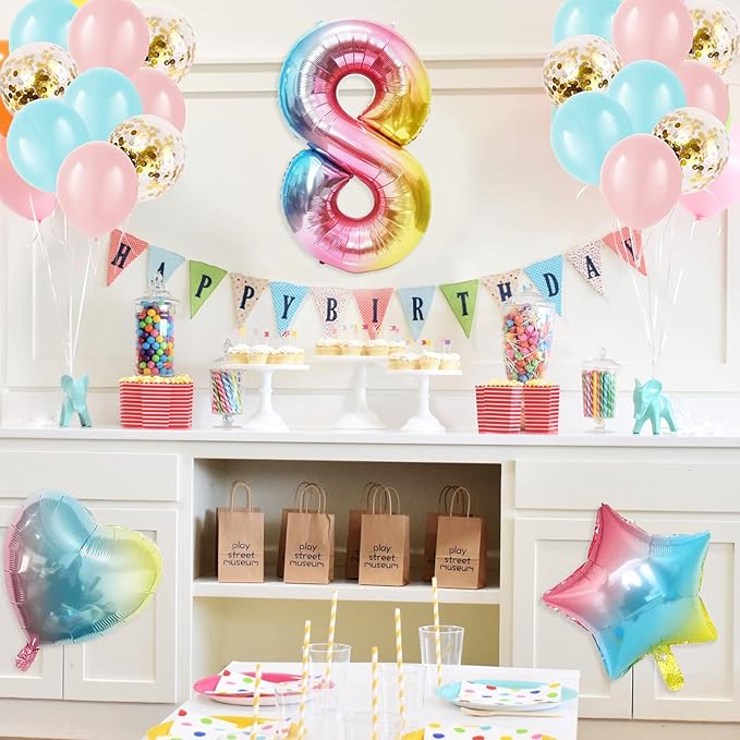 8th Birthday Decorations for Girls Gradient color Age 8 Balloons with Happy Birthday Banner for Baby showers Eighth Birthdays Party Supplies for Girls Boys