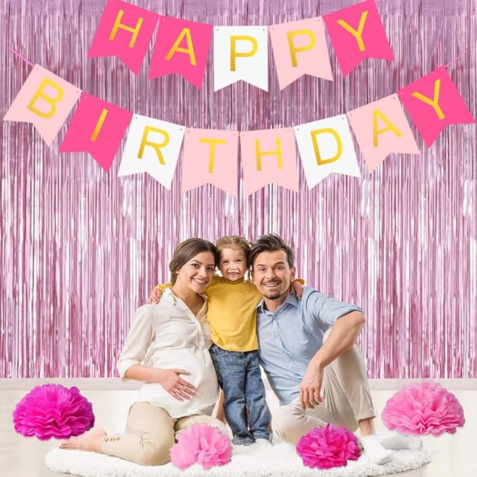 3Pcs Pink Metallic Tinsel Foil Fringe Curtains,3.28ft x 6.56ft Pink Photo Booth Backdrop Streamer Curtain,Photo Booth Props,Ideal Bachelorette Party Supplies,Birthday, Christmas,New Year Decorations