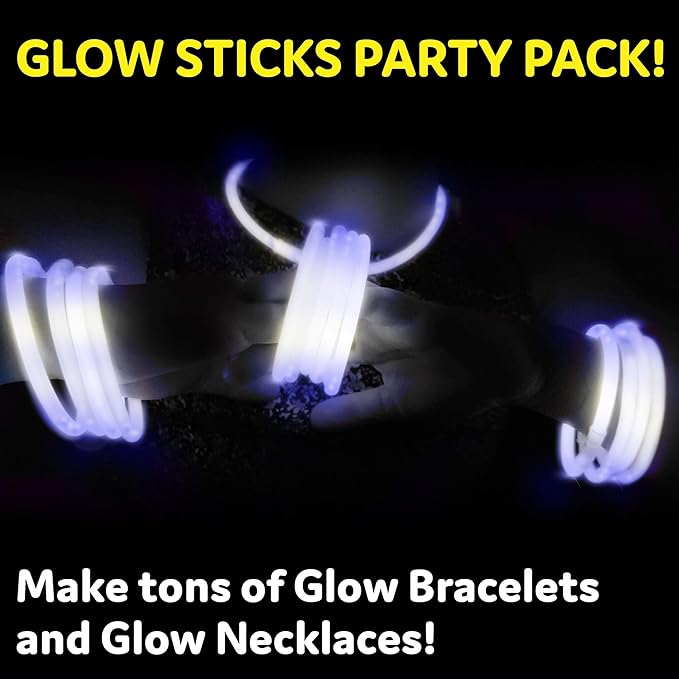 PartySticks White Glow Sticks - 100pk, 8 Glow In The Dark Light Up Party Favors, Decorations and Accessories