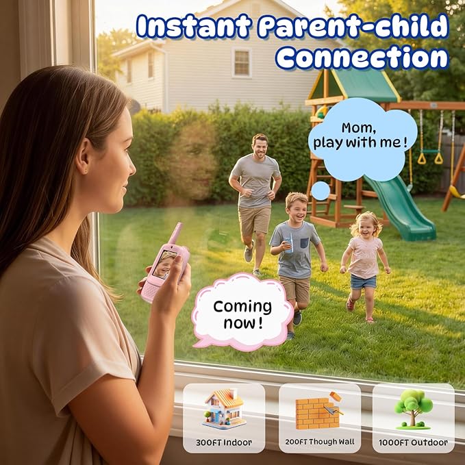 Video Walkie Talkies for Kids, 2 Pack Rechargeable Handheld Intercom Toddler Toys with Voice Changer, Fun Xmas/Birthday Gifts for in/Outdoor Family Play Camping Hiking Games for Boys Girls Ages 3-12