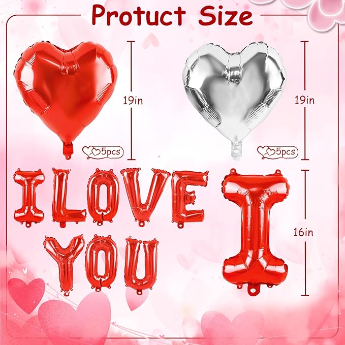 Happy Anniversary Balloon Kit Red and Silver I Love You Balloons Kit 18pcs Red Heart Foil Balloons Valentines Day Balloons Set Happy Anniversary Balloon Decorations for Wedding Bridal Shower