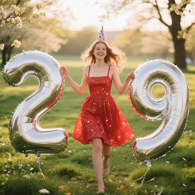 40 Inch Silver Number 29 Digital Balloon,Jumbo Mylar Foil Helium Balloon for 29 Balloons for Birthday Party,Wedding Anniversary Party Decorations