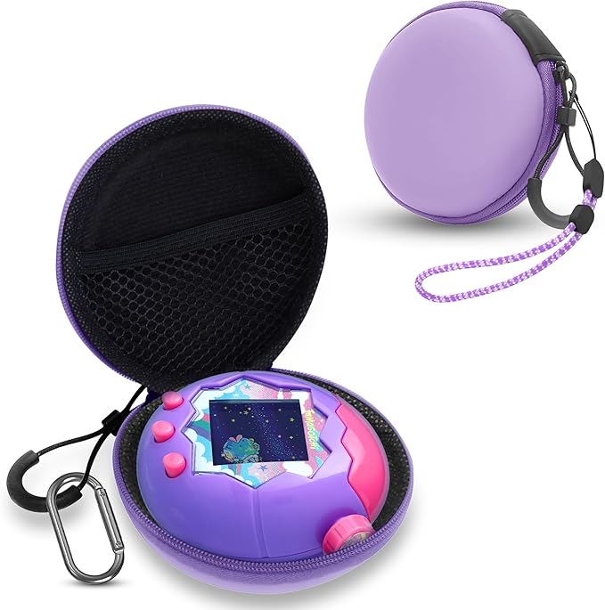 Carrying Case for Tamagotchi Paradise/Nano-MALS, Hard EVA Portable Storage Protector Cover with Lanyard & Carabiner for Kids, Case Only (Purple)