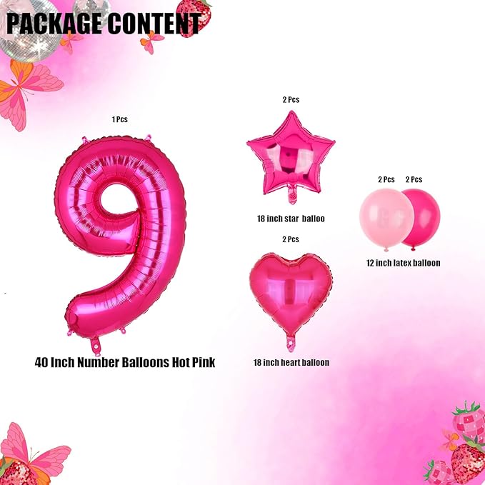 40 Inch Number Balloons Hot Pink 9 Large Number Balloon Anniversary Event Celebration Bachelorette Cowgirl Let's Go Girls Pink Themed 9th Birthday Party Decor Supplies 9 Pcs