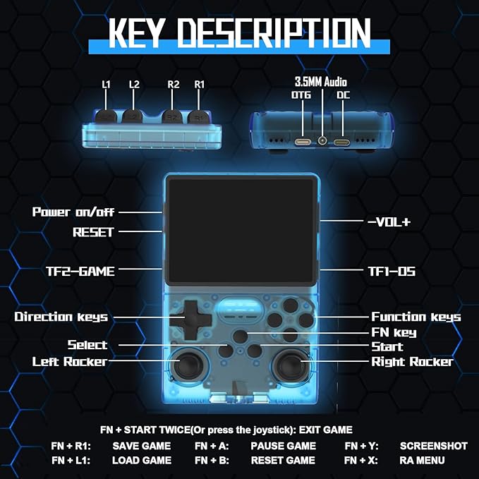 RegiisJoy 30000 Games in 1 Handheld Game Console R40S PRO 3.5 inch IPS Screen Mini Retro Console 3800mAh Portable Pocket Arcade 45 simulators 256G TF Card