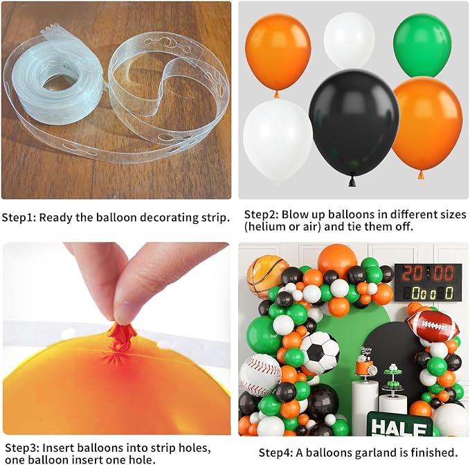 Sport Balloons Arch Garland,Ball Theme Balloon Garland Kit White Green Black Orange Balloons Ball Foil Balloons for Sports Theme Party Games Garden Theme Party Celebration Party