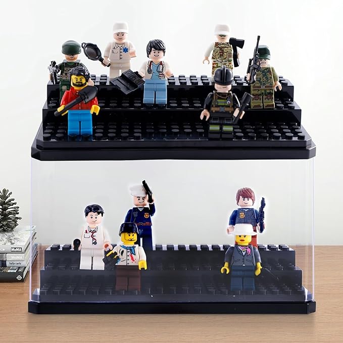 Medium-Sized Miniature Display Case for Figures, 2 Pack Building Block Display Cases for Collectibles, Acrylic Display Storage Box, Gift for Action Figure & Miniatures Toys Lovers