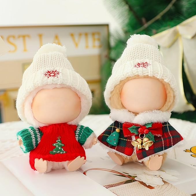 Christmas Clothes for Lu bubu 17cm Dolls(No Doll) Accessories, Stylish Kawaii Festive Christmas Bell Cloak Outfit Set 2 Pieces Suitable for 17cm Doll , Xmas Doll Clothing Set Replacement Red
