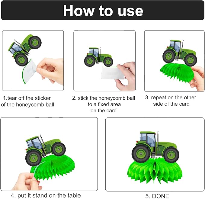 8 Pcs Farm Green Tractor Party Decoration, Farm Tractor Theme Honeycomb Centerpieces 3D Double Sided Table Decorations, Photo Booth Props for Kids Boys Girls Birthday Party Supplies