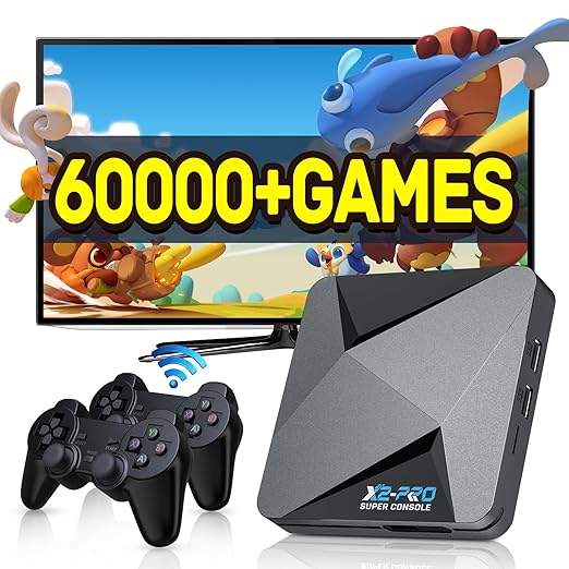 Kinhank Super Console X2 Pro Built-in 60,000+ Classic Games,Retro Video Console Compatible with 60+ Emulators, Android 9.0&Emuelec 4.6 Game System,4K UHD Output,2.4G/5G, BT 5.0,Gift for Friends