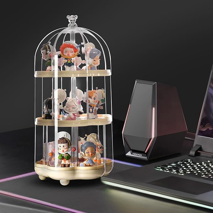 Rotating Clear Acrylic Display Case for Pop Mart, Funko Pop Figure Toys Storage Box Transparent Blind Box Organizer Stand Dustproof Protection Showcase（3 levels）