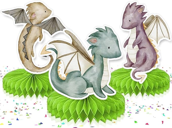 Dragon Table Centerpieces – 5 pcs Baby Dragon Honeycomb Decorations for Kids Birthday, Baby Shower, Fantasy and Medieval Theme Party Supplies