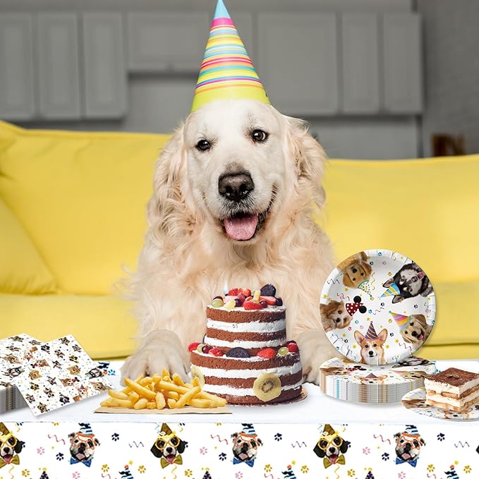 41pcs Dog Party Supplies,Pet Dog Birthday Party set Include dessert plate,Napkin and Tablecloth,Used for Dog Birthday Party Decoration