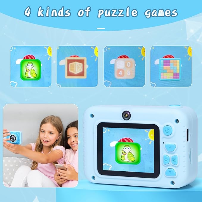 Kids Camera Toys, for Boys and Girls,JUVNAWEZ Digital Camera for Kids, Toddler Camera Christmas Birthday Toy Gifts for Kids Age 3 4 5 6 7 8 9 10 with 32GB SD Card, Video Recorder 1080P HD (Blue)