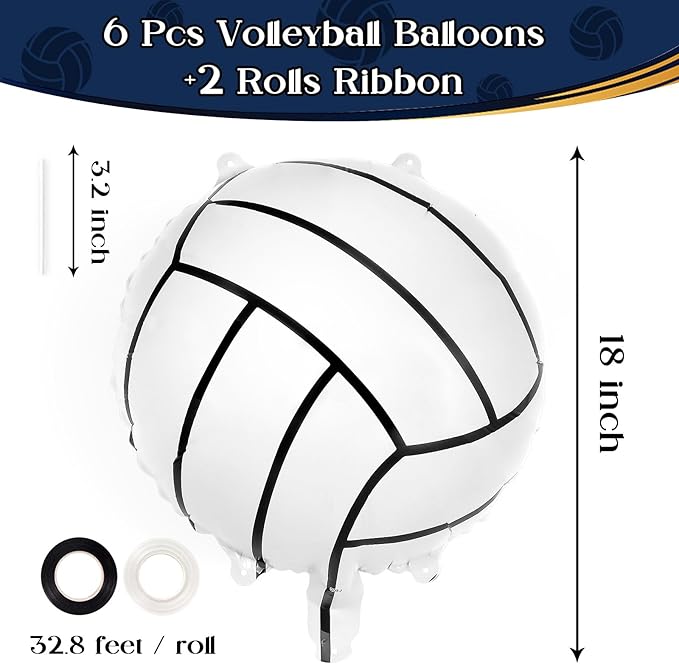 Volleyball Foil Balloons, 6 Pcs Volleyball Sports Balloons, Small Volleyball Helium Mylar Balloons for Volleyball Sports Themed Birthday Party Decorations Supplies