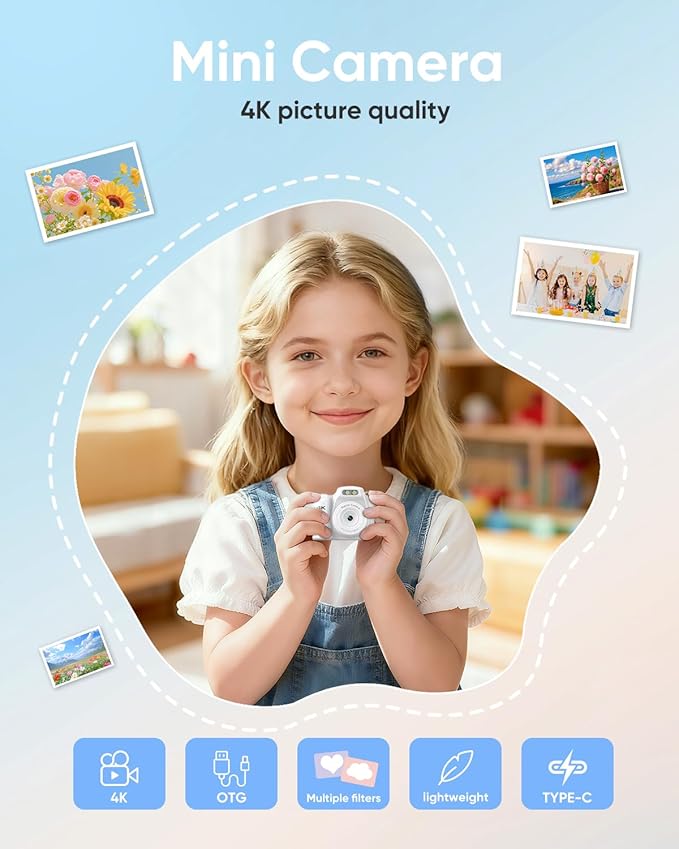Mini Keychain Camera - 4K Mini Retro Digital Camera - Tiny Pocket Size Photo Video Cameras with 32GB Card - Small Compact Micro Portable Video Recorder for Travel Study Recording (White)