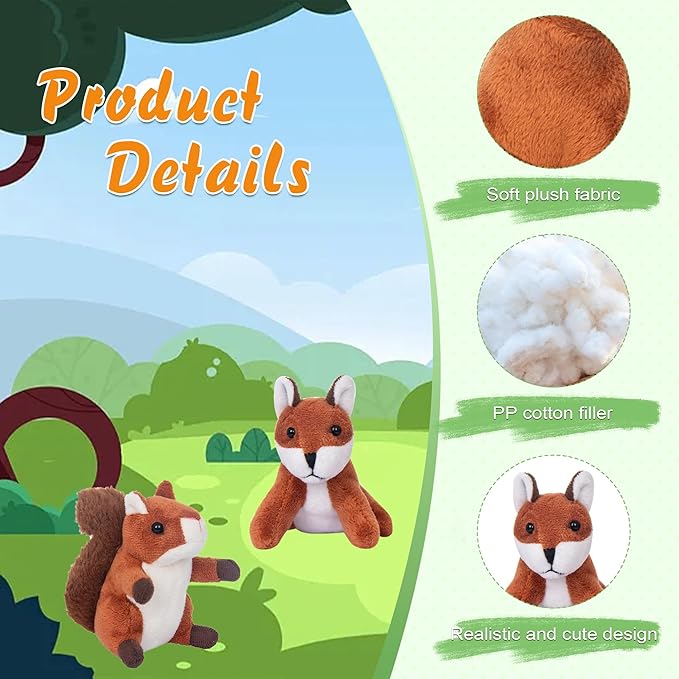 My OLi 10 Pack Plush Wild Animals Toys - 3.5 Inch Jungle Stuffed Animal Bulk Toys for Kids: Tiger Lion Elephant Monkey Hedgehog Rabbit Squirrel Owl Fox Bison, Set of 10