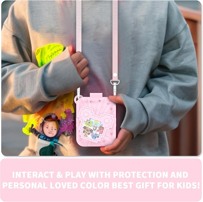 Soft Silicone Case for Bitzee Disney Interactive Toy Digital Pet, Shockproof and Protective Carrying Case for Bitzee Disney Virtual Electronic Pets with Lanyard for Kids (Pink)