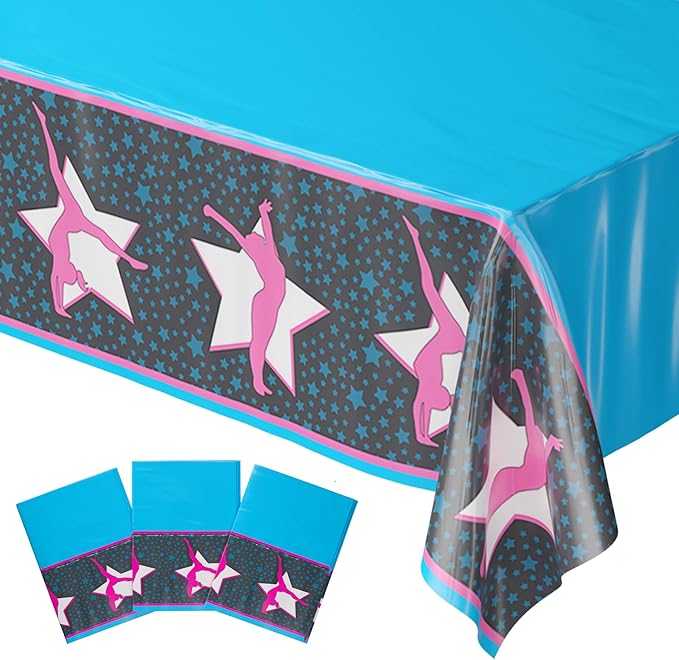 Blue Orchards Gymnastics Table Covers (Pack of 3) - 54"x108" XL - Birthday Party Supplies, Gymnast Theme Party, Gymnastics Tablecloth, Table Cover, Gymnast Birthday