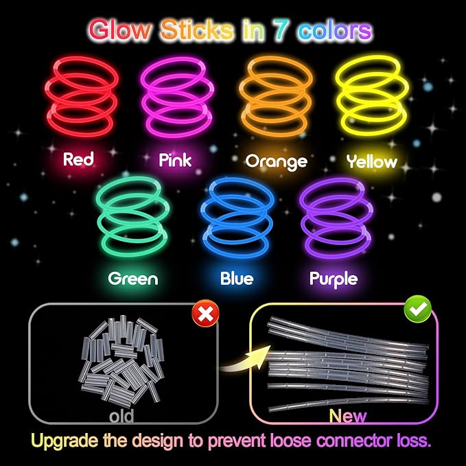 Glow Sticks Bulk Party Pack- Ultra Bright 800pk Glow in the Dark Party Favors, Easter Basket Stuffers Glow Sticks Party Supplies Glow Necklaces and Glow Bracelets with Connectors