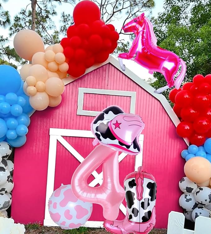 Cowgirl Balloons Disco Girl 4th Birthday Party Decorations, Pink Horse Hat Boot Balloons Rodeo Birthday Party Decor Supplies Favors Foil Mylar 32 Inch Light Pink 4 Balloon