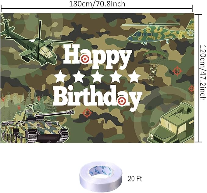 Camo Happy Birthday Backdrop Decorations Camouflage Happy Birthday Banner Camo Army Military Photo Background for Home Indoor Outdoor Party Decorations Supplies 70.8 x 47.2 Inch