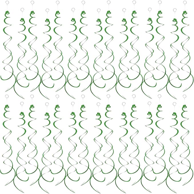 30 Pieces Hanging Swirl Party Decorations Foil Decorations Ceiling Swirl Spiral Hanging Plastic Streamer for Ceiling Birthday Graduation Wedding Celebration Baby Shower Party Supply (Green)