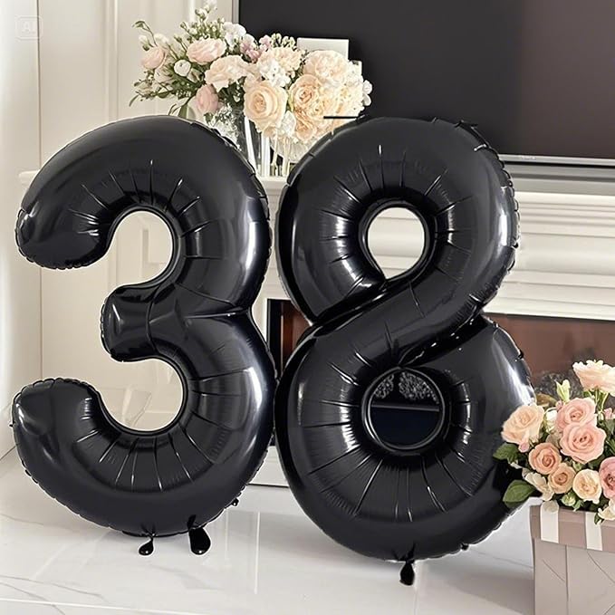 40 Inch Black Number 38 Digital Balloon,Jumbo Mylar Foil Helium Balloon for 38 Balloons for Birthday Party,Wedding Anniversary Party Decorations